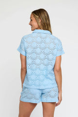 Dakota Eyelet Button Up Shirt in Powder Blue