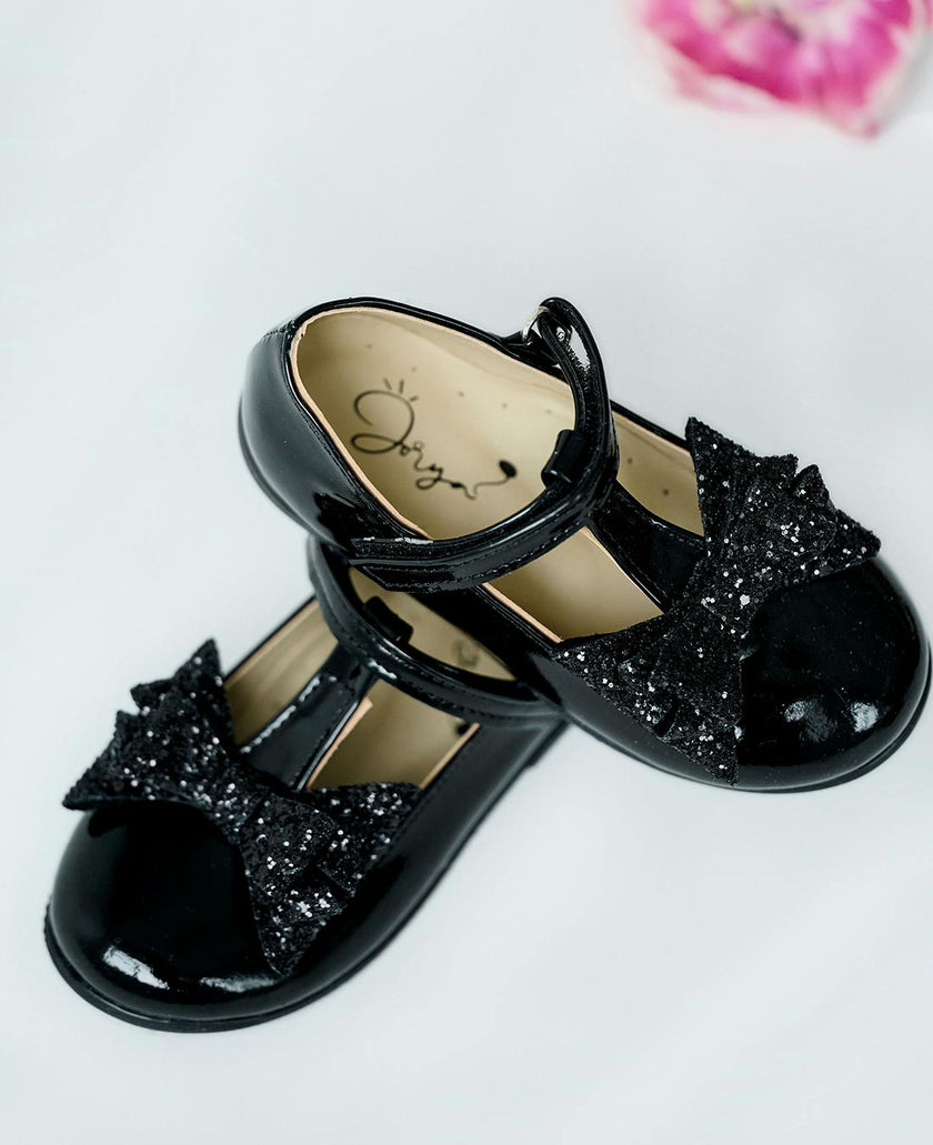 Black Shoes with Glitter Bow