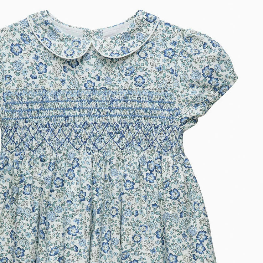 Arabella Floral Smocked Dress in Blue