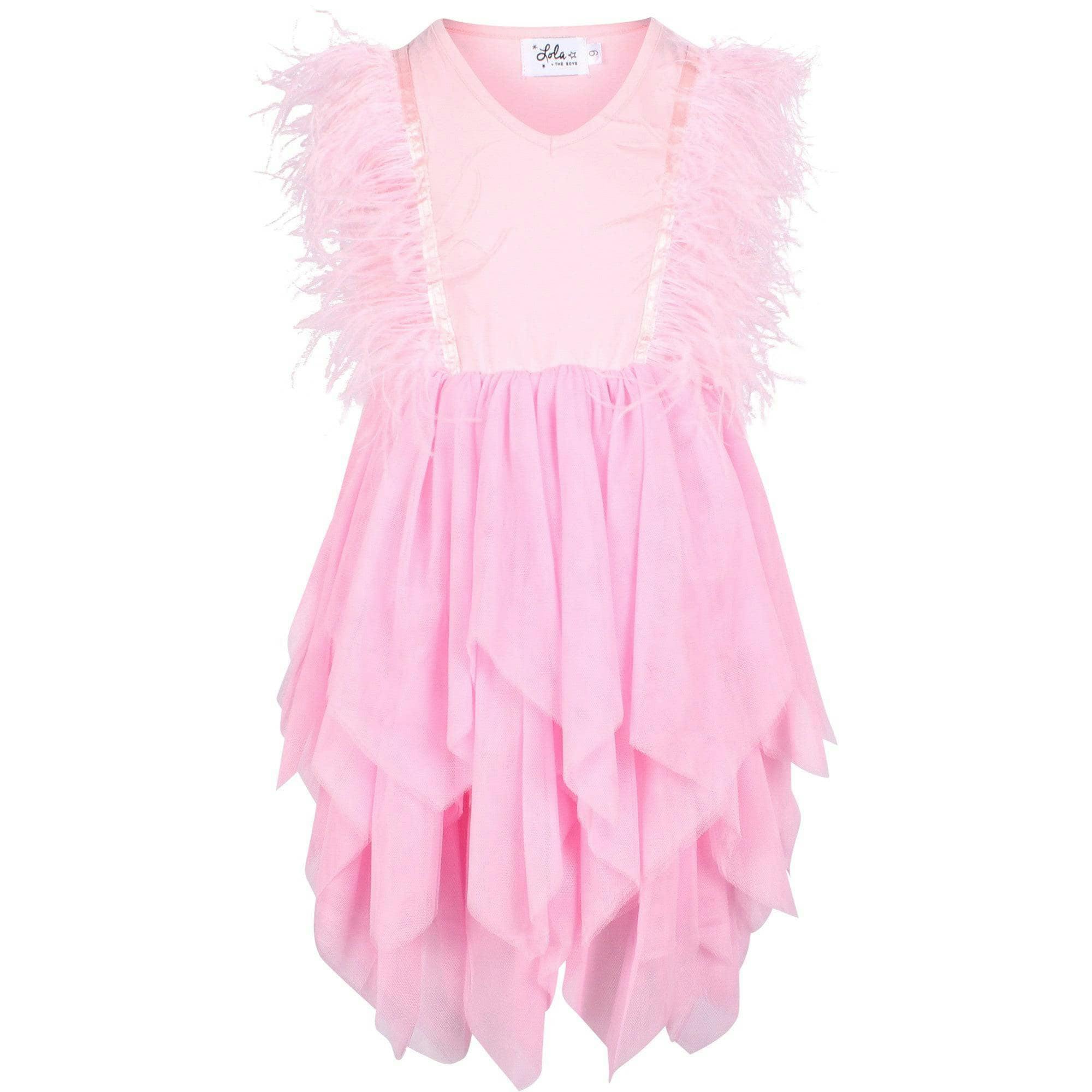Gigi Feather Sleeve Tired Tulle Dress