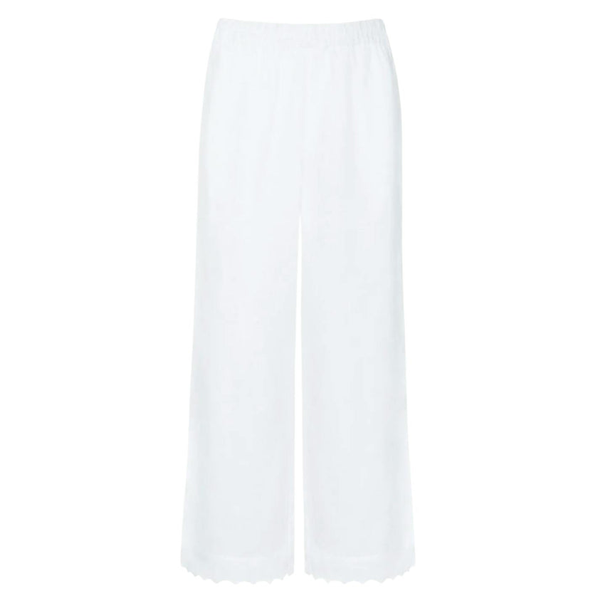 women's white scalloped linen beach pant