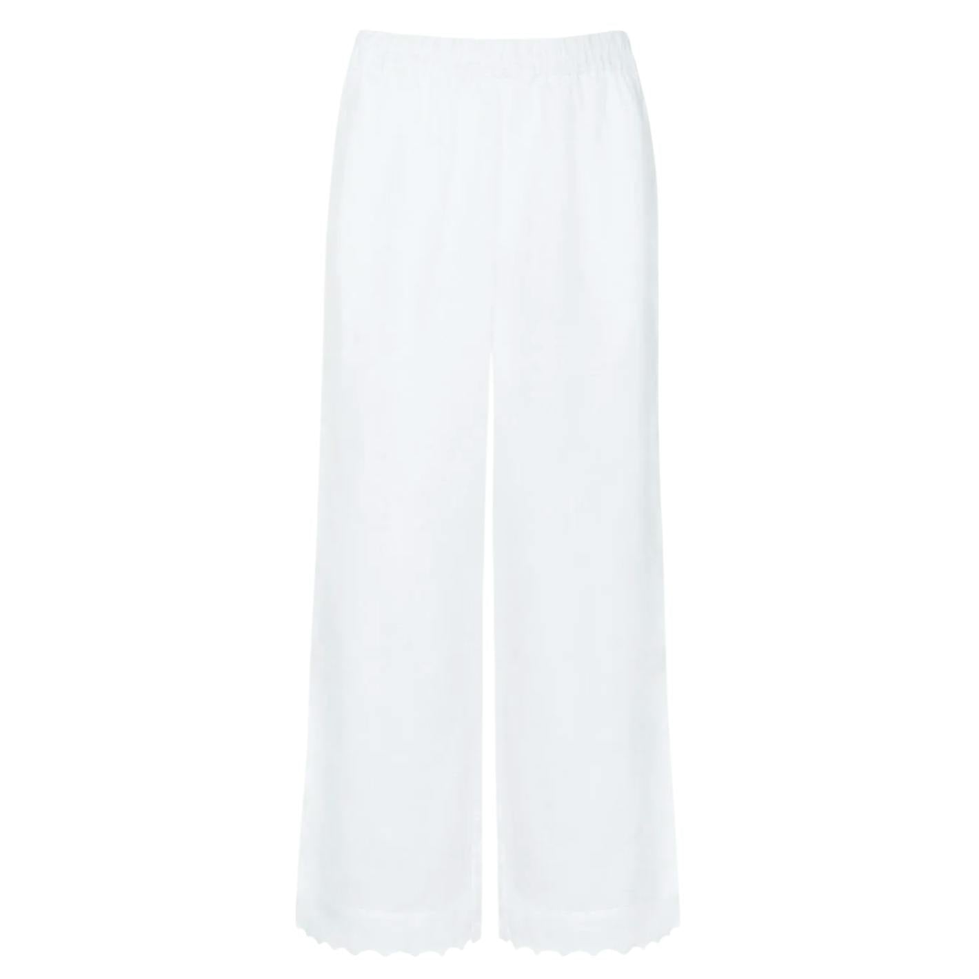 women's white scalloped linen beach pant