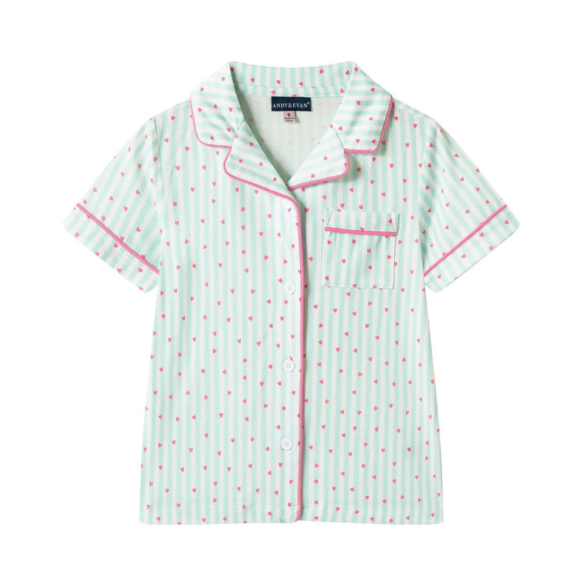 Girls Pink Buttondown Pajama Set |Striped Hearts
