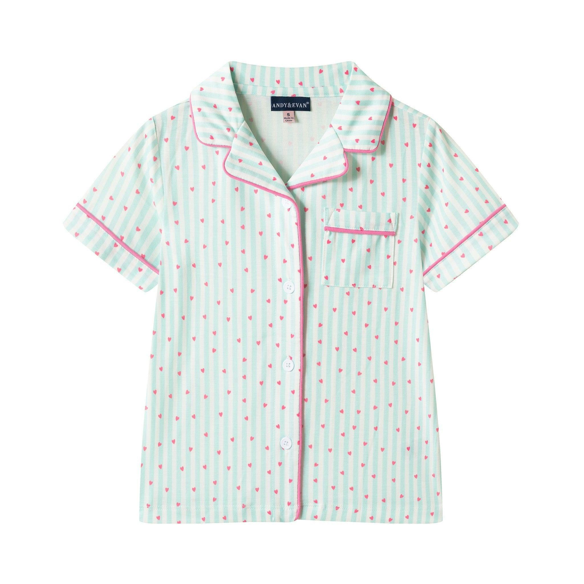 Girls Pink Buttondown Pajama Set |Striped Hearts