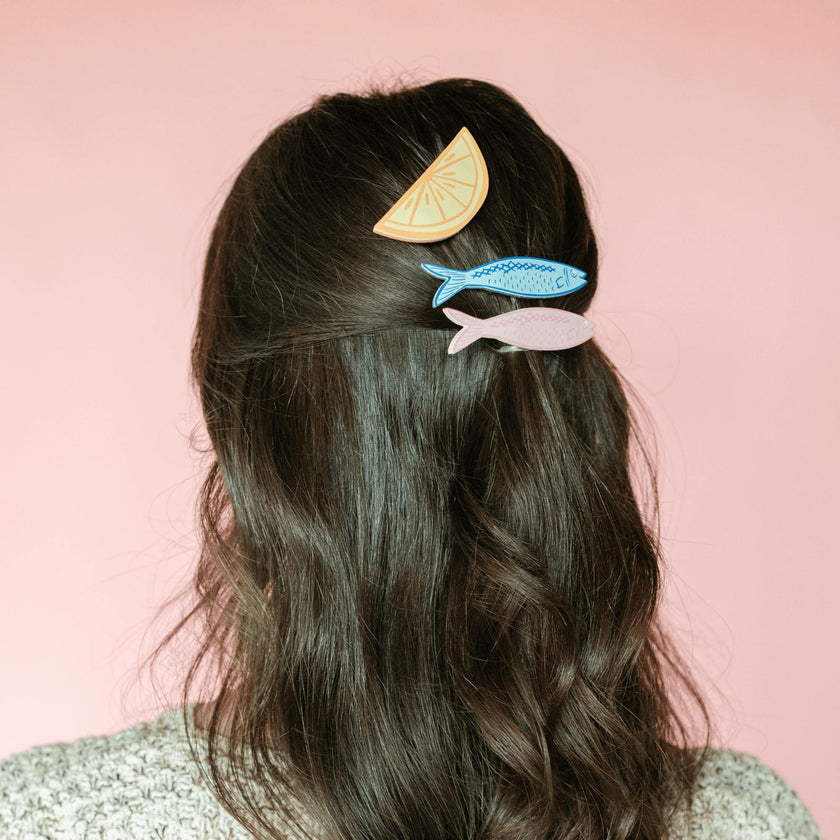 Lemon and Sardines Vegan Leather Hair Clip Set