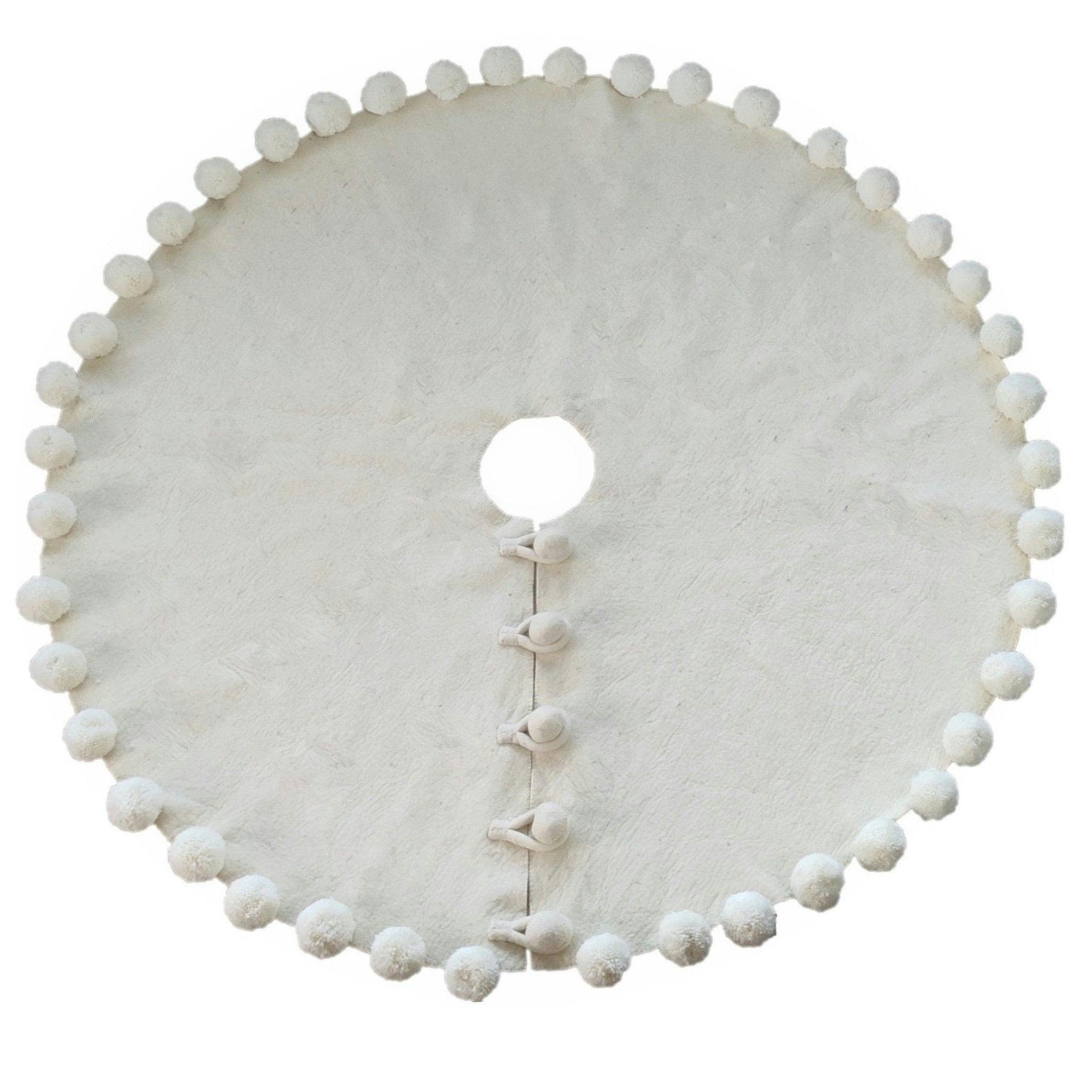 Handmade Felt Cream Pom Poms Christmas Tree Skirt 63