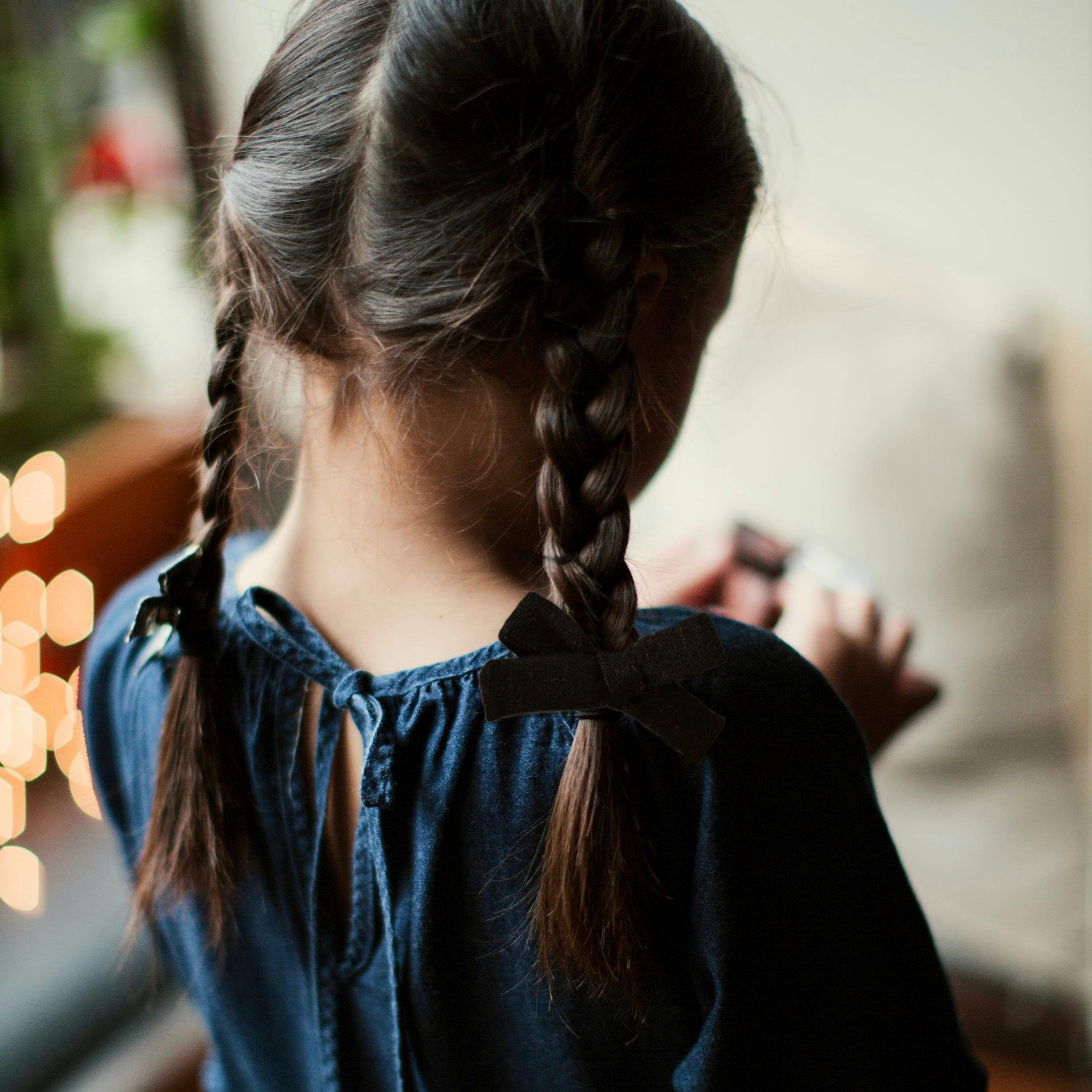 Skinny Ribbon Pigtail Bows, Black