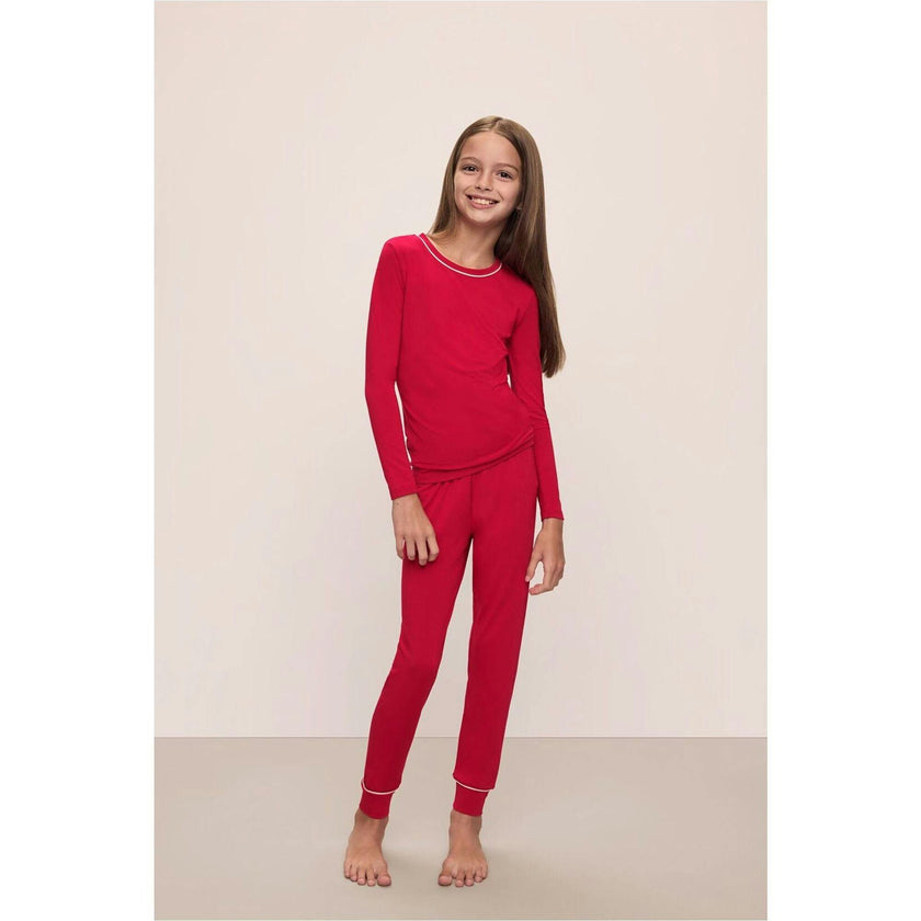 Kids TENCEL™ Modal Unisex Long PJ Set, Red