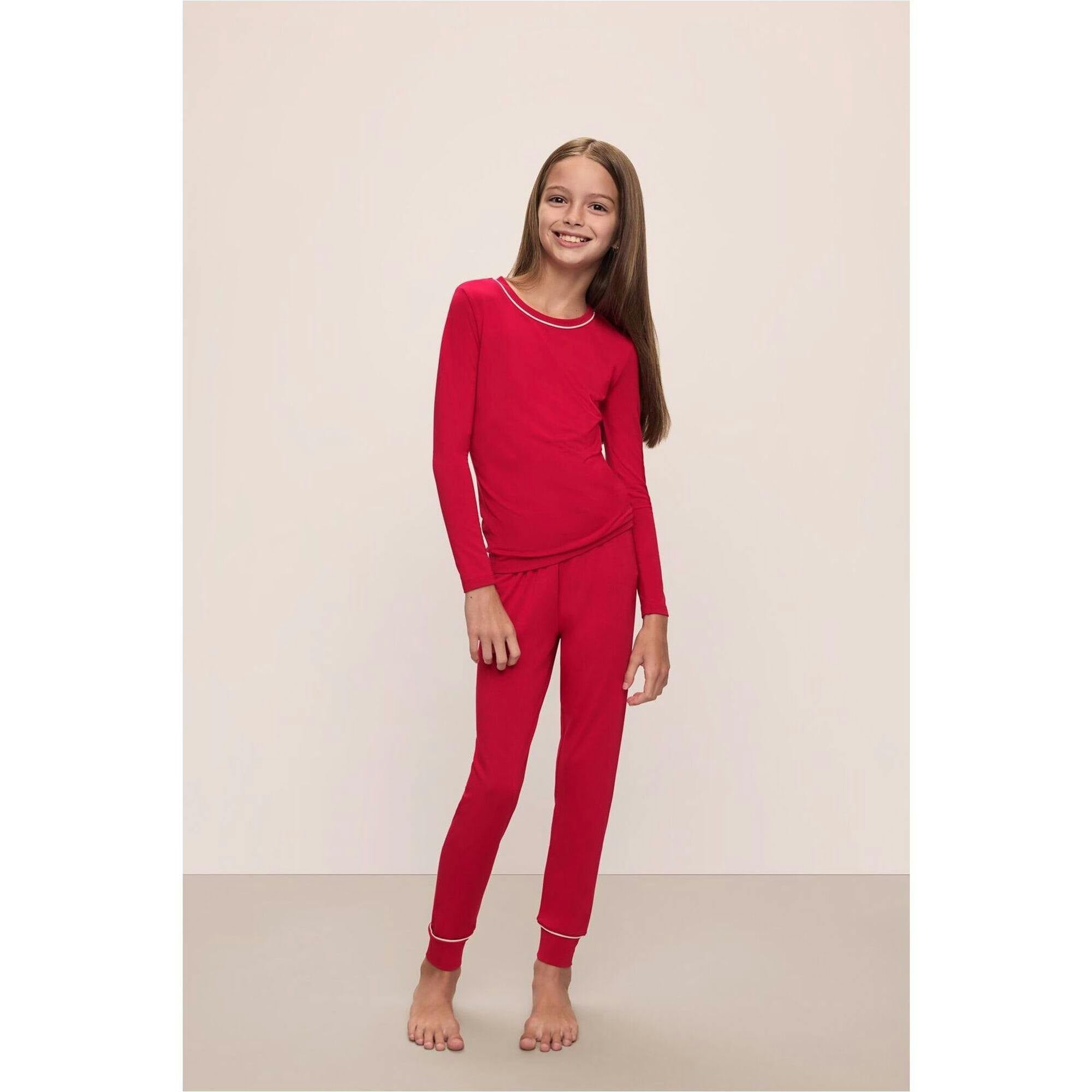 Kids TENCEL™ Modal Unisex Long PJ Set, Red