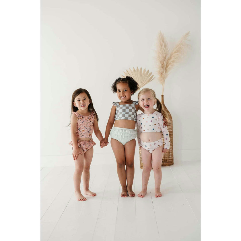 Girl's Two-Piece Crop Swimsuit Stripe in Toffee