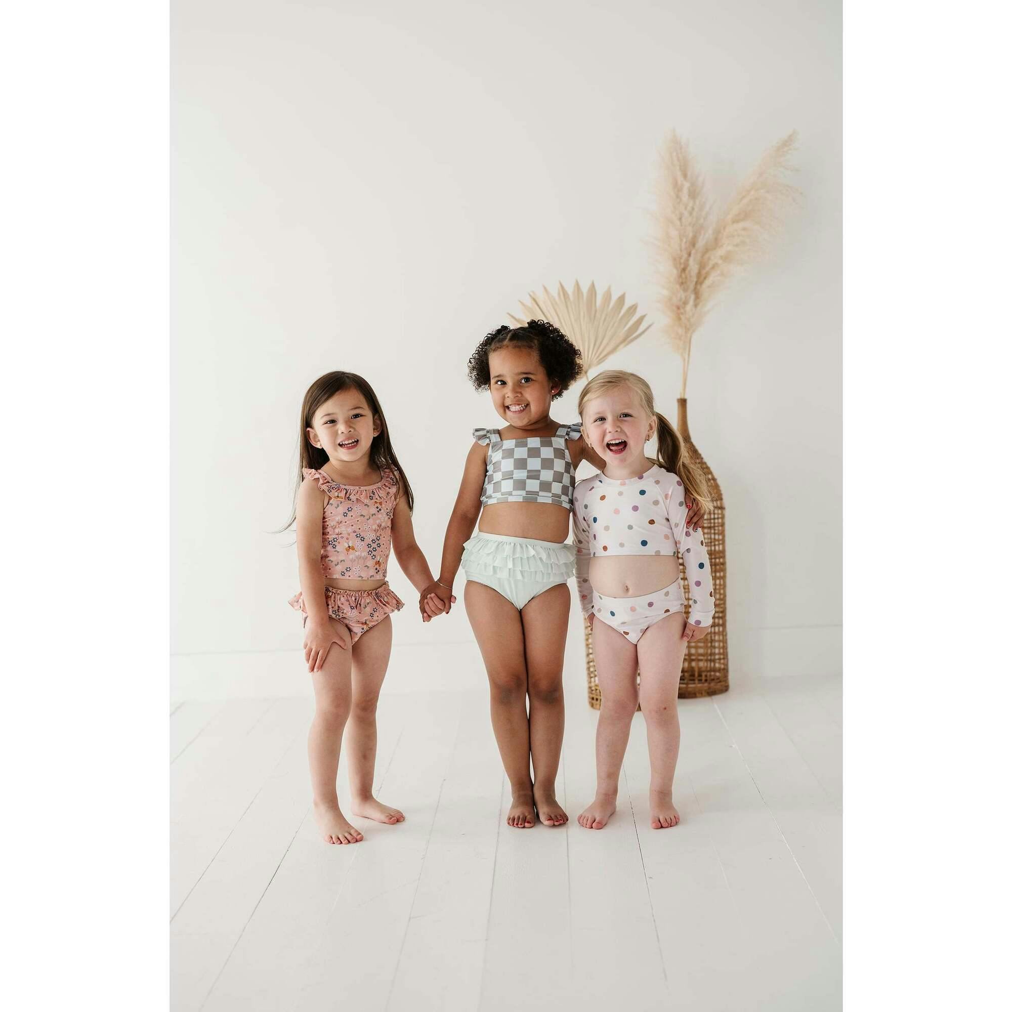 Girl's Two-Piece Crop Swimsuit Stripe in Toffee
