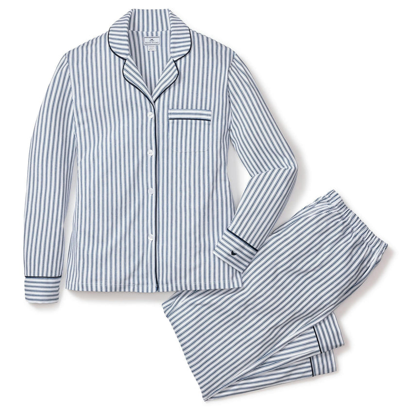 Women's Pima Pajama Set in Navy French Ticking