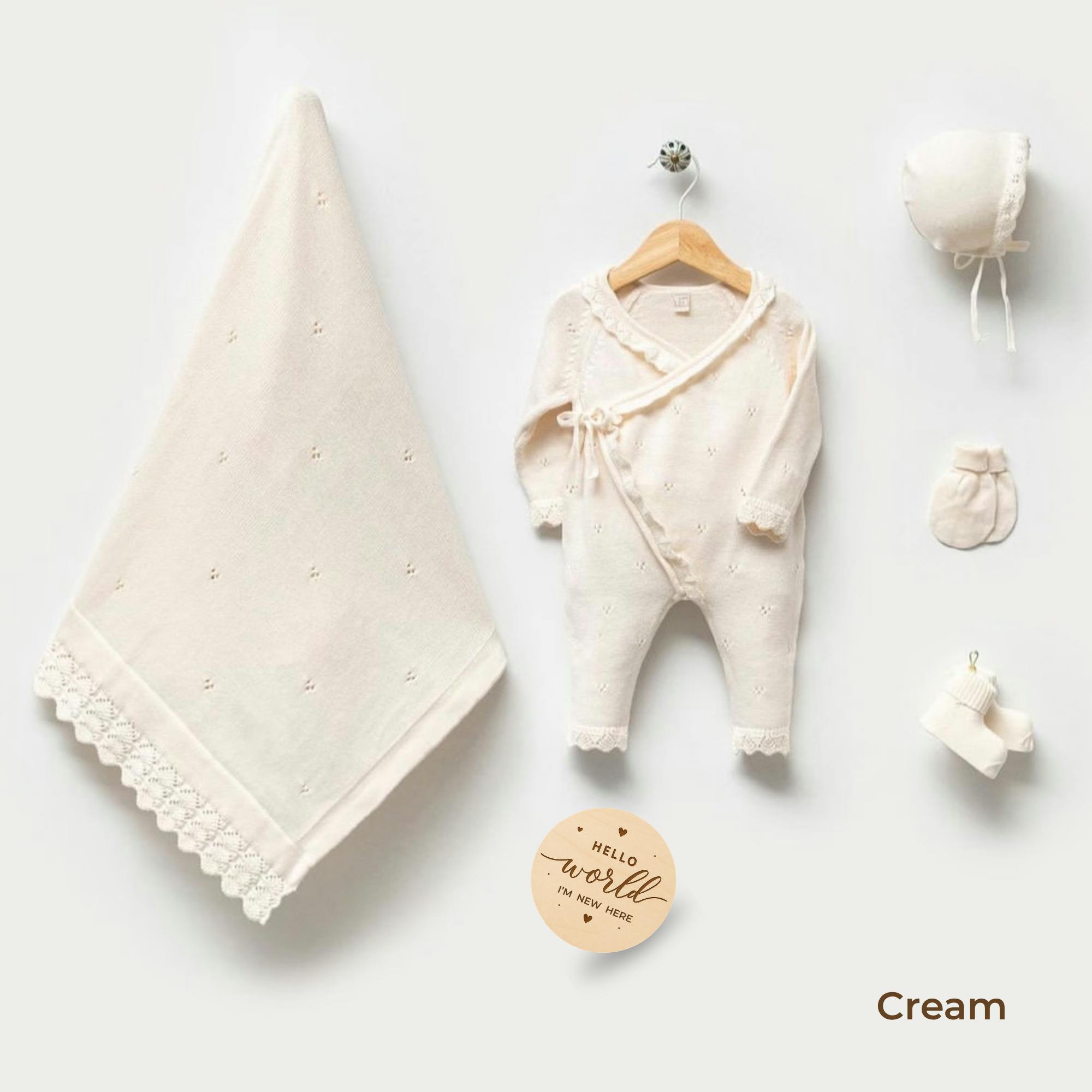 Baby Girl Organic Cotton Coming Home Outfit + Custom Wooden Name Sign Gift