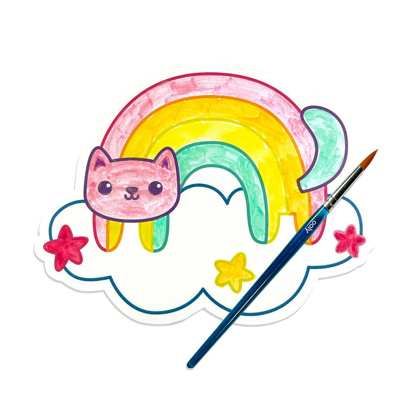 Playful Painters Easy Watercolor Painting Kit - Rainbow Cuties - 12 Cards 12 Palettes 1 Paintbrush