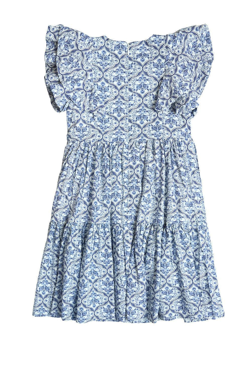 Mini Trixie Dress in Blue Moroccan Tile