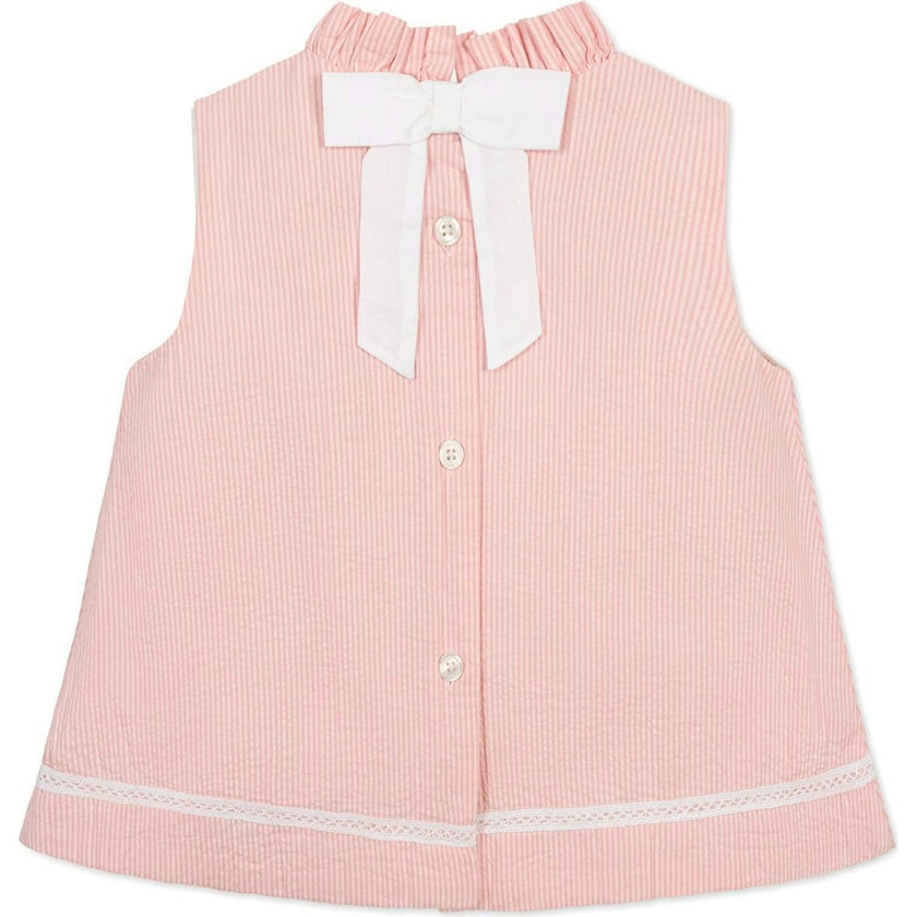 Organic Ruffle Neck Seersucker Top, Pink