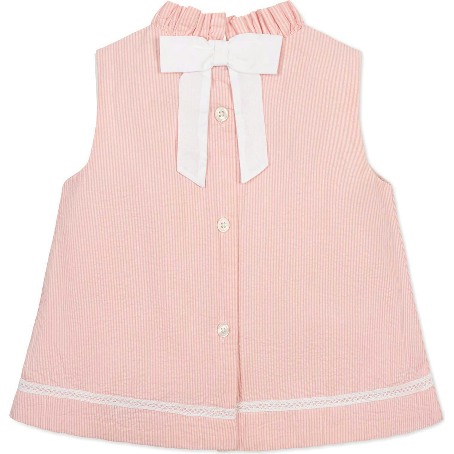 Organic Ruffle Neck Seersucker Top, Pink