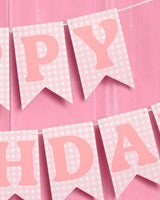 Gingham Birthday Banner - pre-strung banner