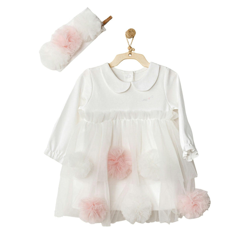 White Petit Love Pom Dress & Headband