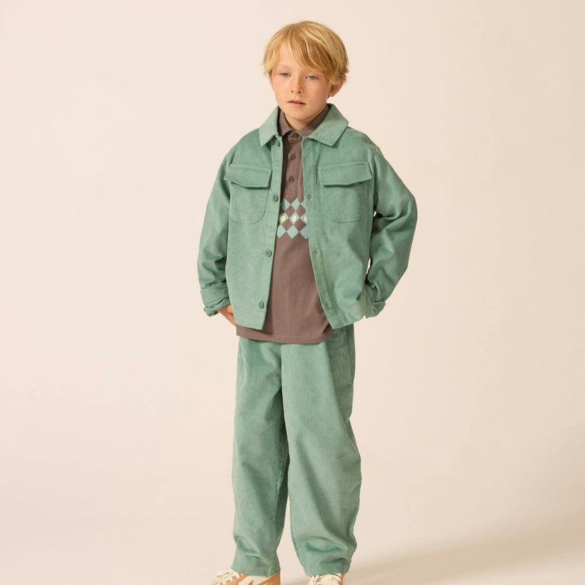 Corduroy Cropped Shacket in Teal Tambourine