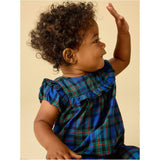 Plaid Ruffle Baby Romper, Blue