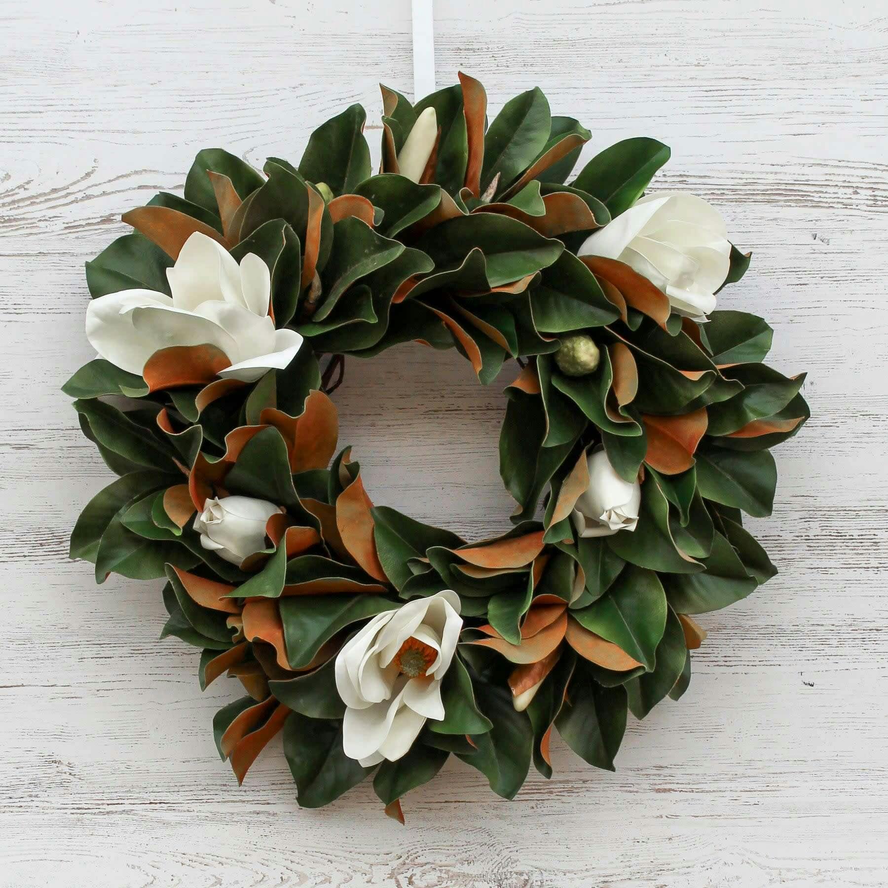 Classic Real Touch White Magnolia All Seasons Front Door Wreath  24