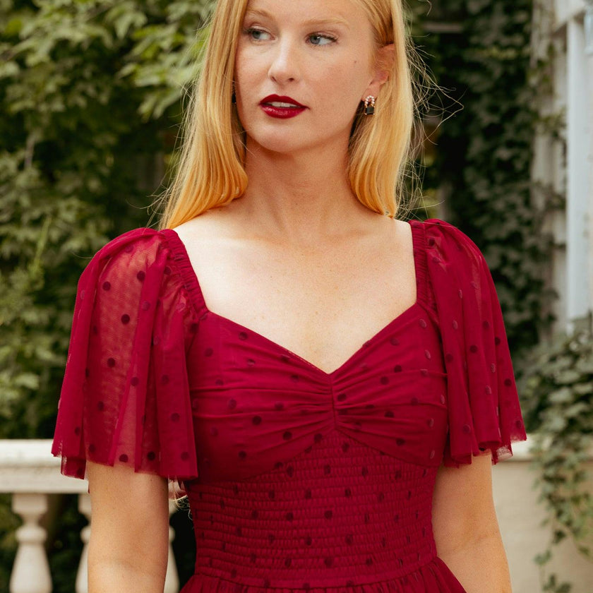 Solange Dress in Burgundy Tulle
