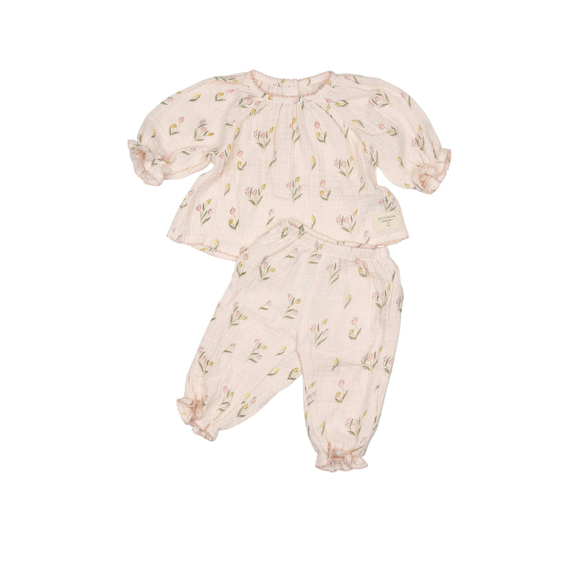 Gauze Two Piece Set in Tulips