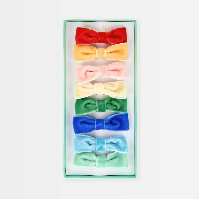 Rainbow Velvet Bow Hair Clips