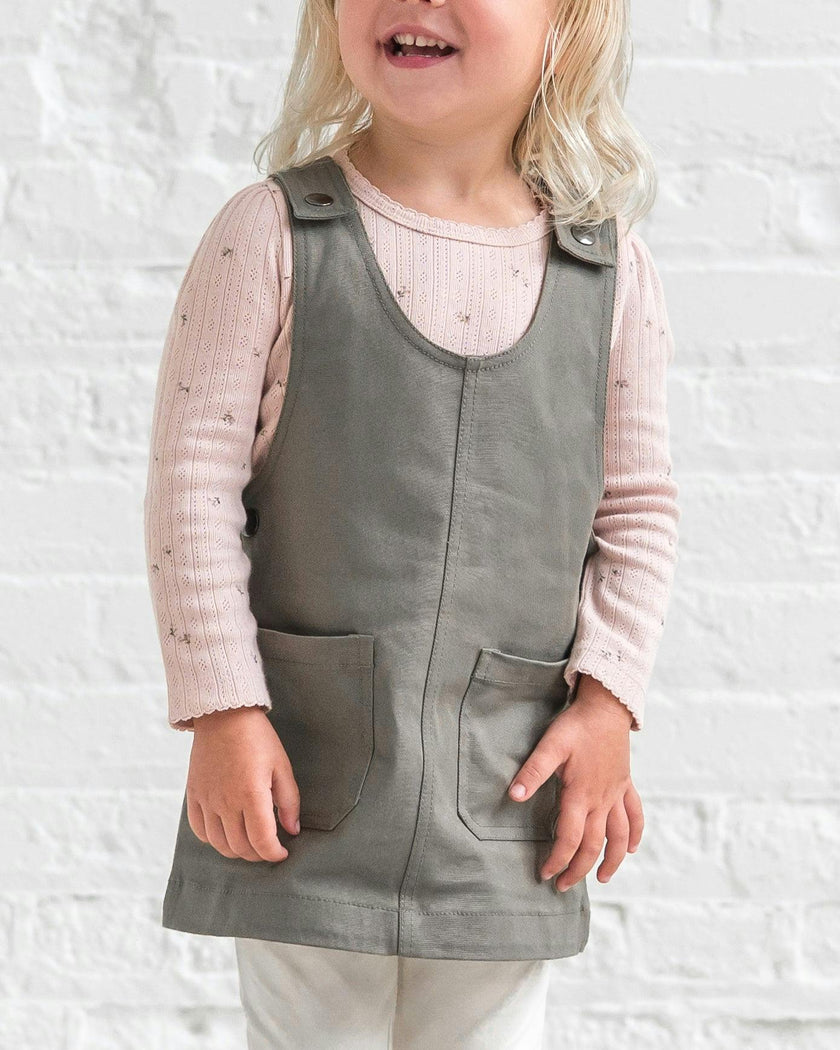 Alma Twill Jumper Dress - Olive