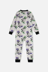 Organic Cotton One Piece Pajama Beige Raccoon Print