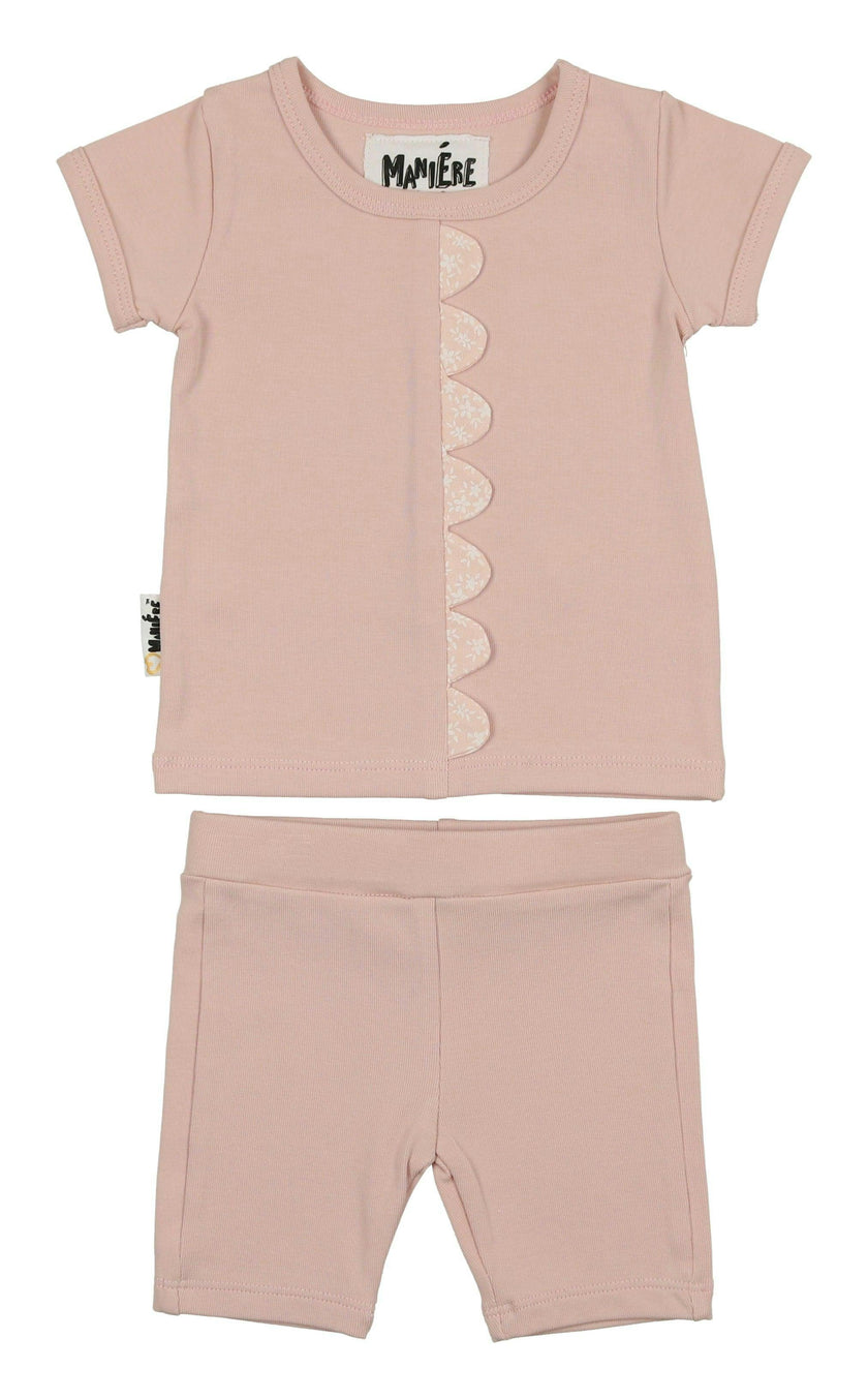 Floral Scalloped Front Top & Short Set