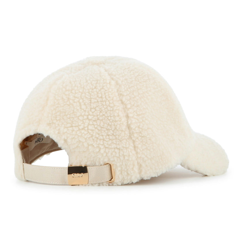 Cream Shearling Logo Cap
