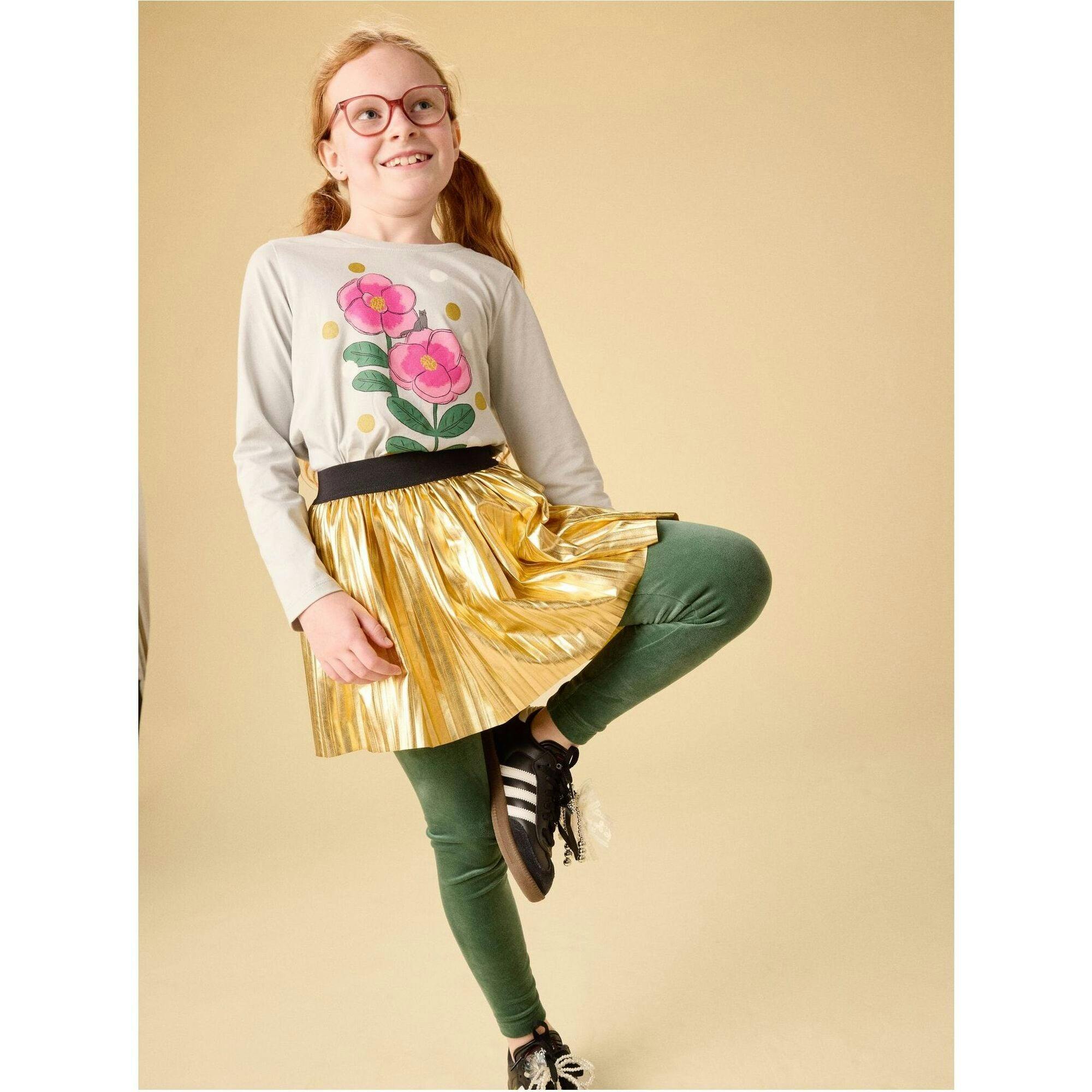 Golden Flowers Graphic Tee, Blue
