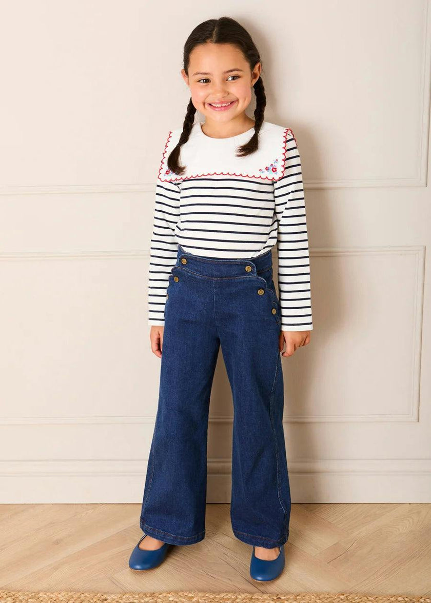 Scallop Detail Wide Leg Jeans in Blue Denim (2-12yrs)