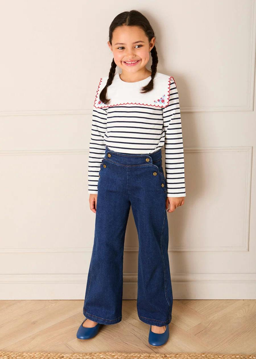 Scallop Detail Wide Leg Jeans in Blue Denim (2-12yrs)