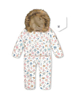 Baby Snug One Piece Snowsuit Adapted For Car Seats White With Floral Print