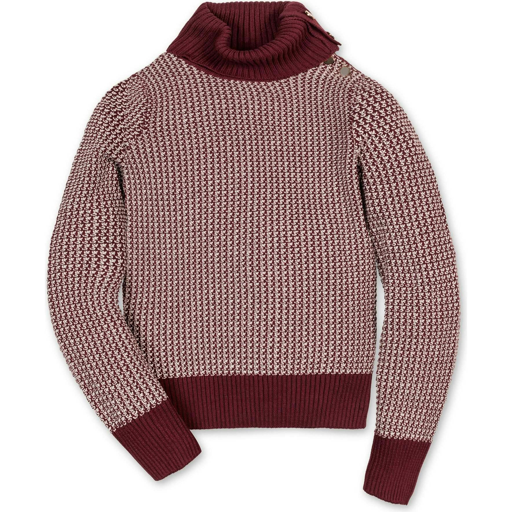 Organic Tweed Stitch Turtleneck Sweater, Red