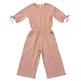 Girls Drop Shoulder Blouson Knit Jumpsuit in Rose Cloud