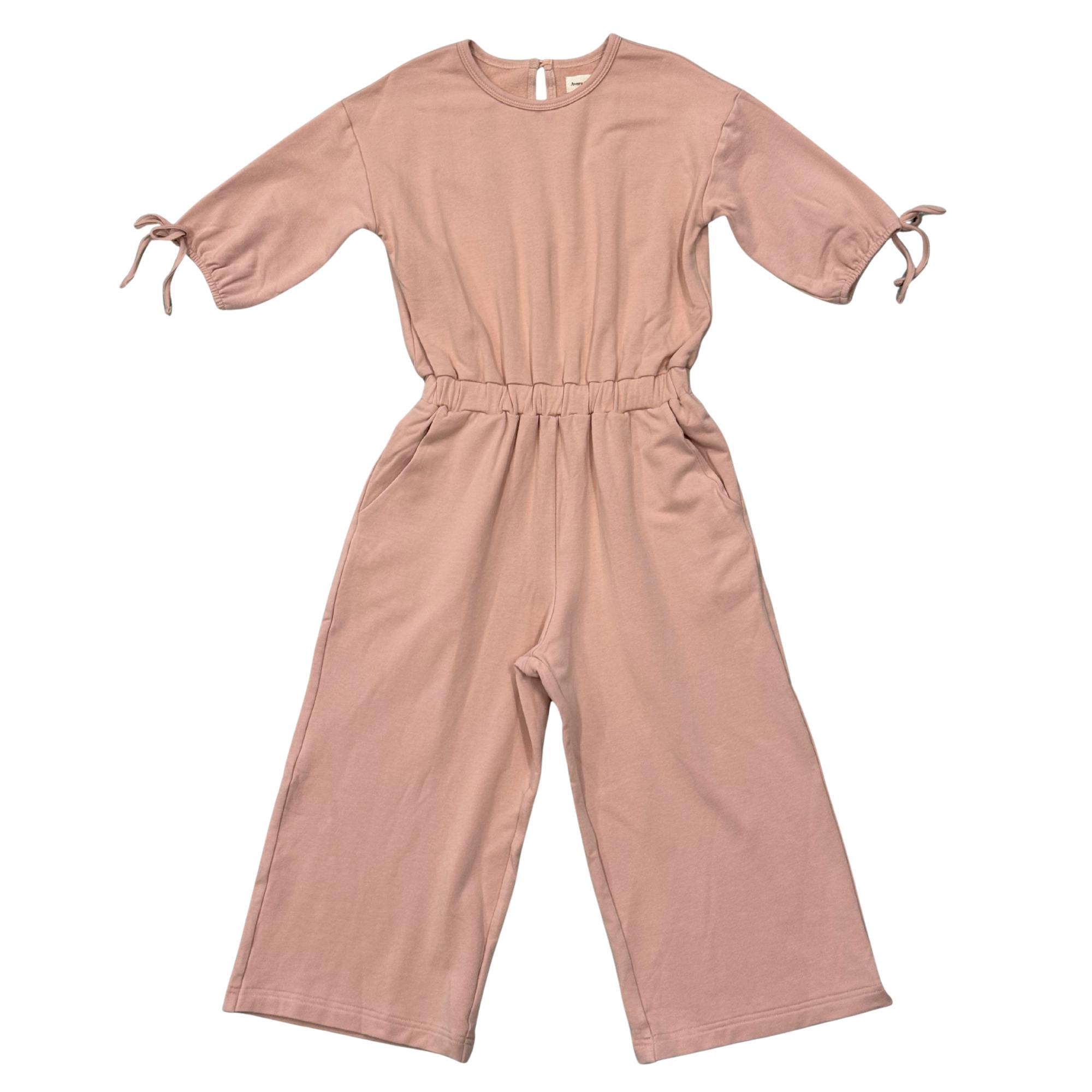 Girls Drop Shoulder Blouson Knit Jumpsuit in Rose Cloud