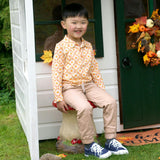 Pumpkin Print Check Long Sleeve Polo Shirt