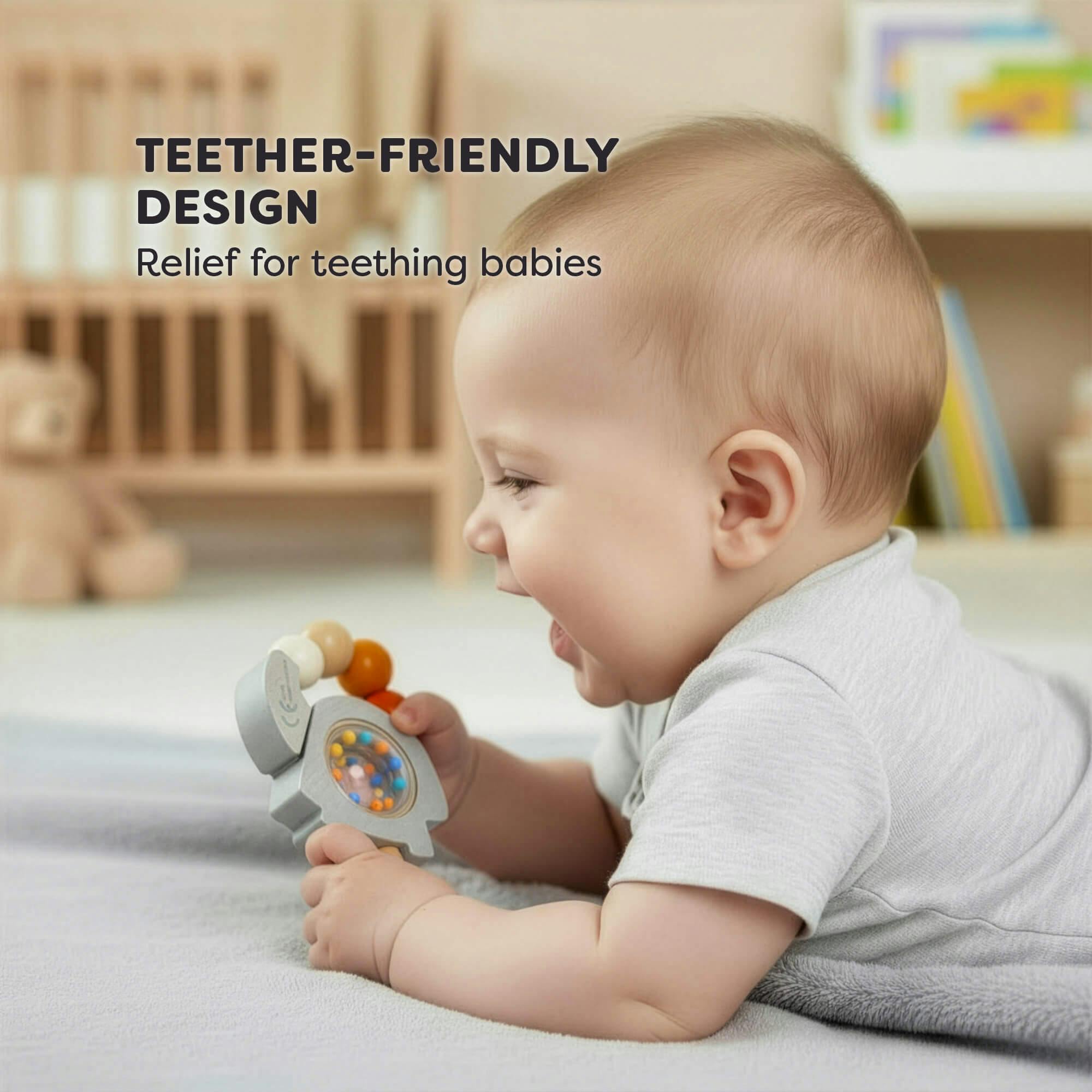 Baby Bundle - 3 Wooden Grasping Rattles (Heart, Whale & Elephant)