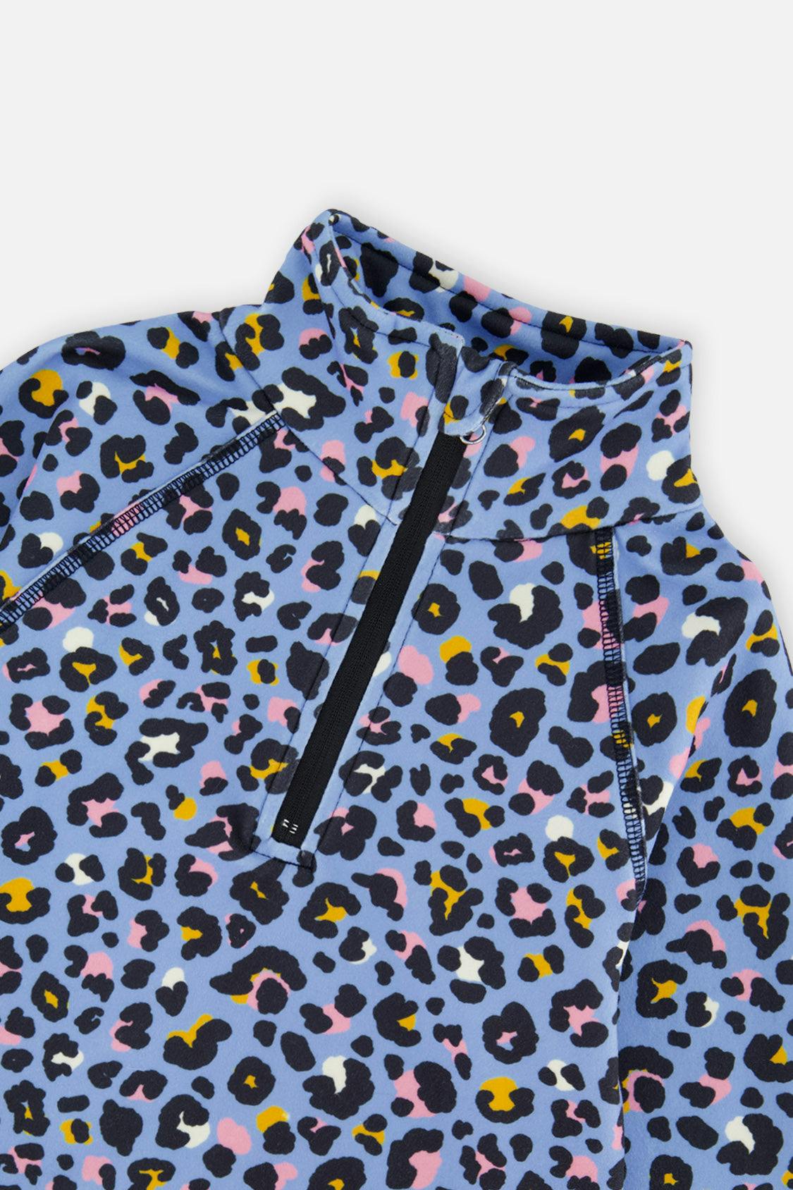 Two Piece Thermal Underwear Blue Leopard Print