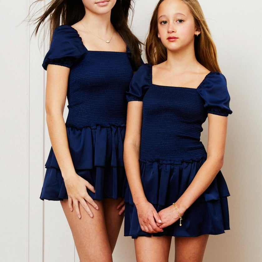 Lexi Cap Smocked Dress - Navy