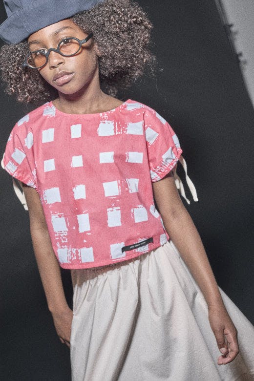 Atlantic Top Coral Plaid Print