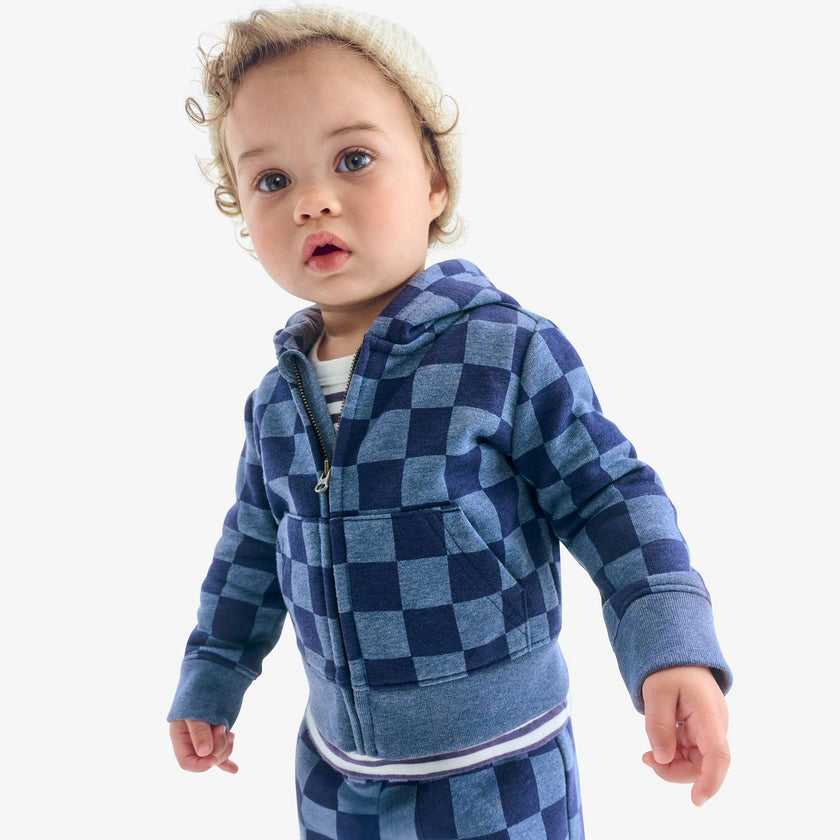 Baby cozy fleece zip hoodie in checkerboard