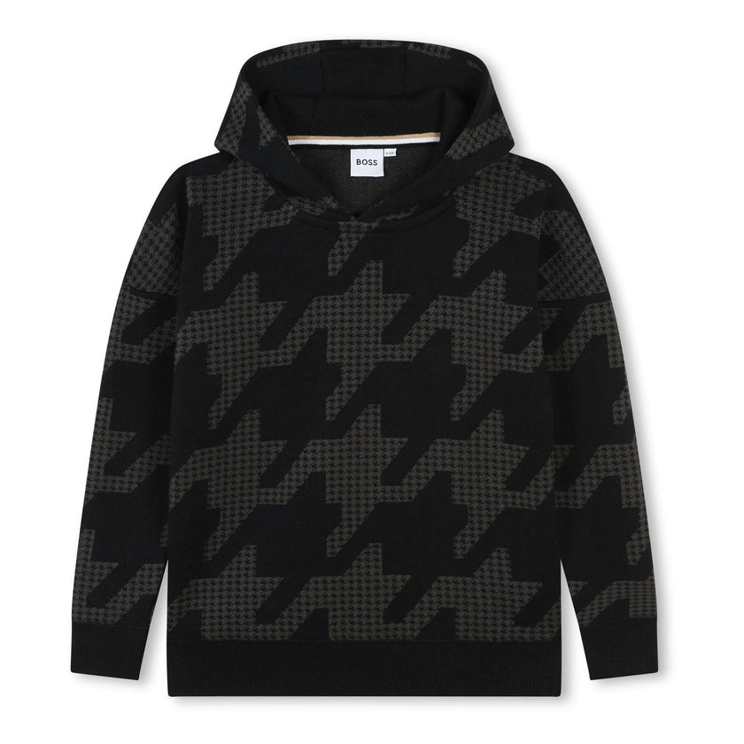 Black Houndstooth Print Sweatshirt