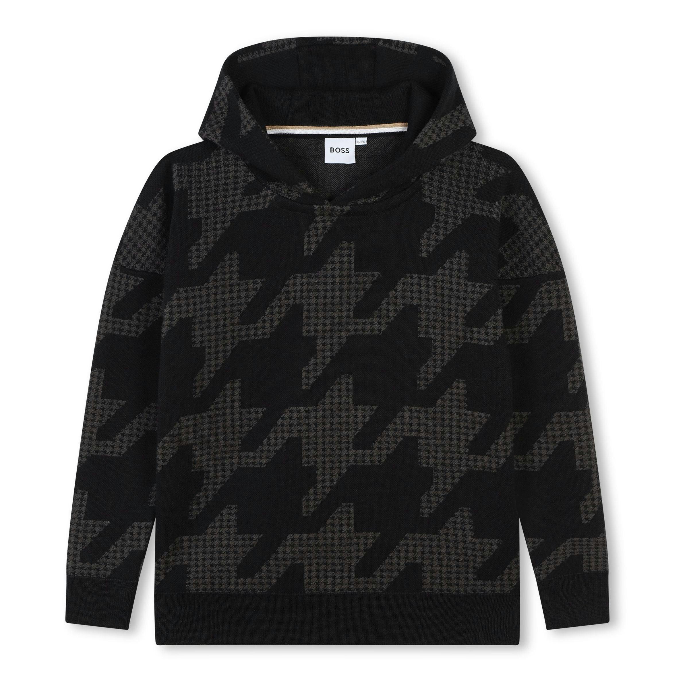 Black Houndstooth Print Sweatshirt