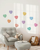 Peel & Stick Fabric Wall Stickers - Affirmation Candy Hearts Brights