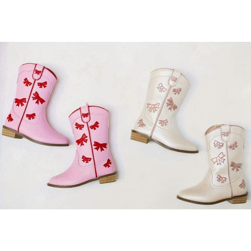 Cowgirl Red + Pink Bow Boots, Pink